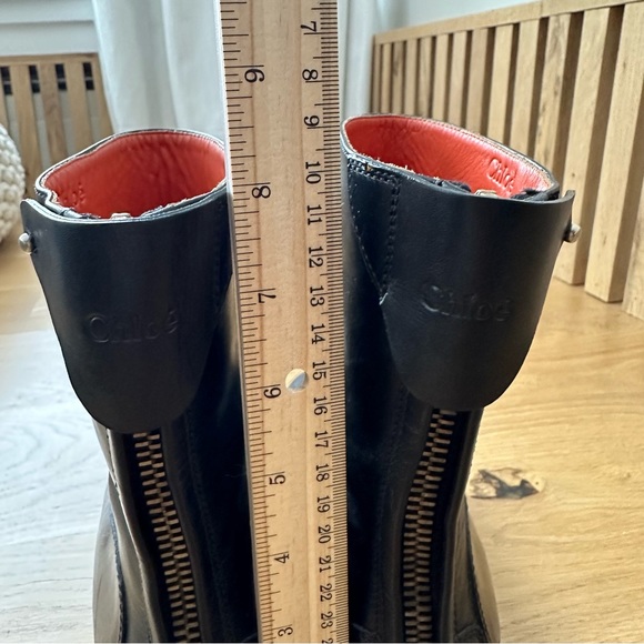 CHLOE Leather Boots, combat style with zipper calf height orange lining sz 37.5 - Picture 8 of 16